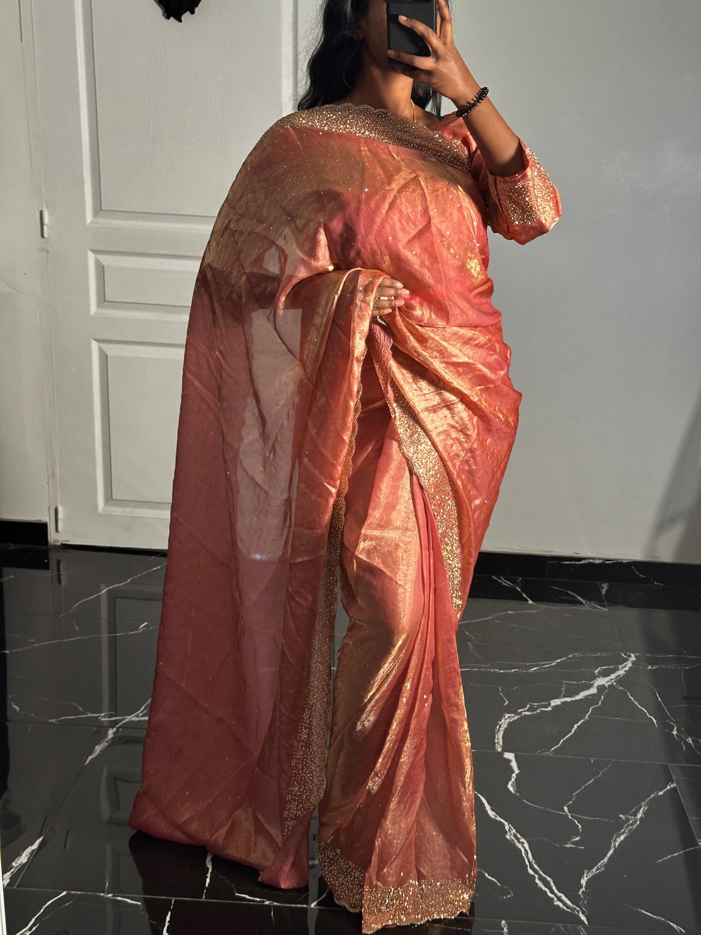 One minute saree saumon à reflets