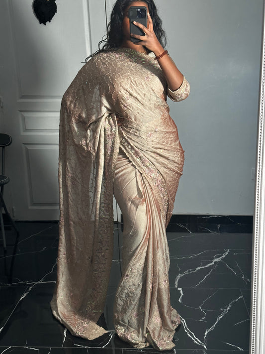One minute saree champagne