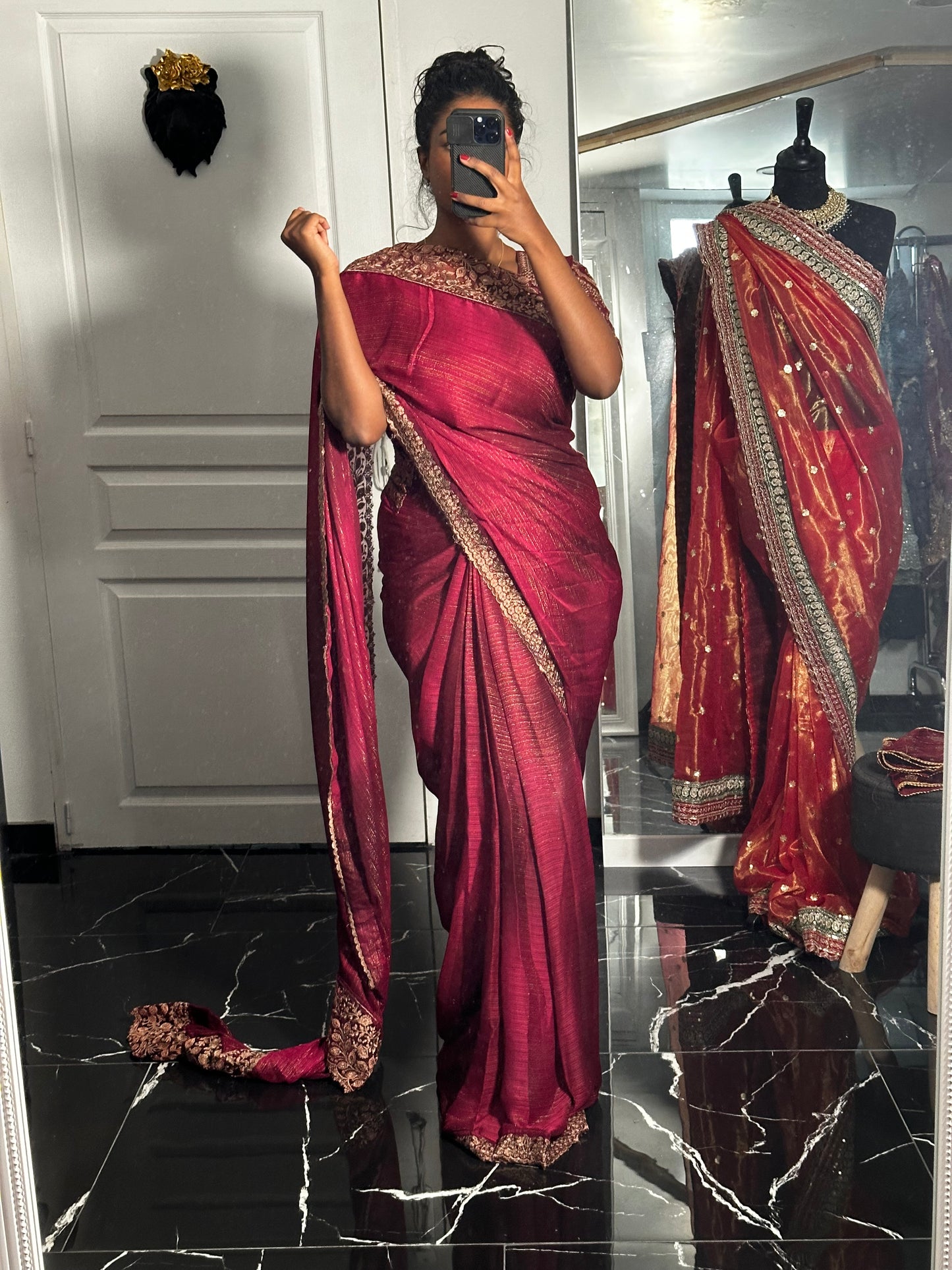 Bordeaux gold one minute saree