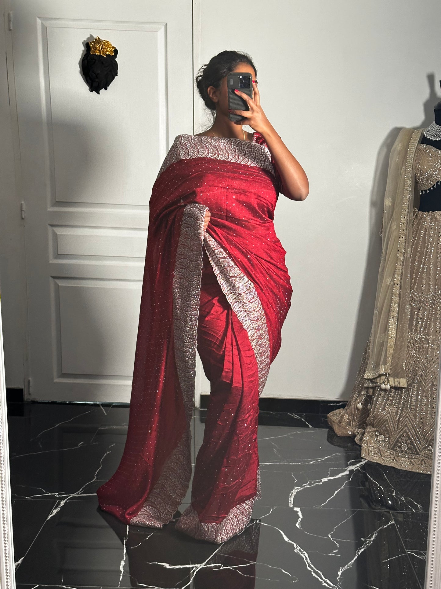 Chana red one minute saree