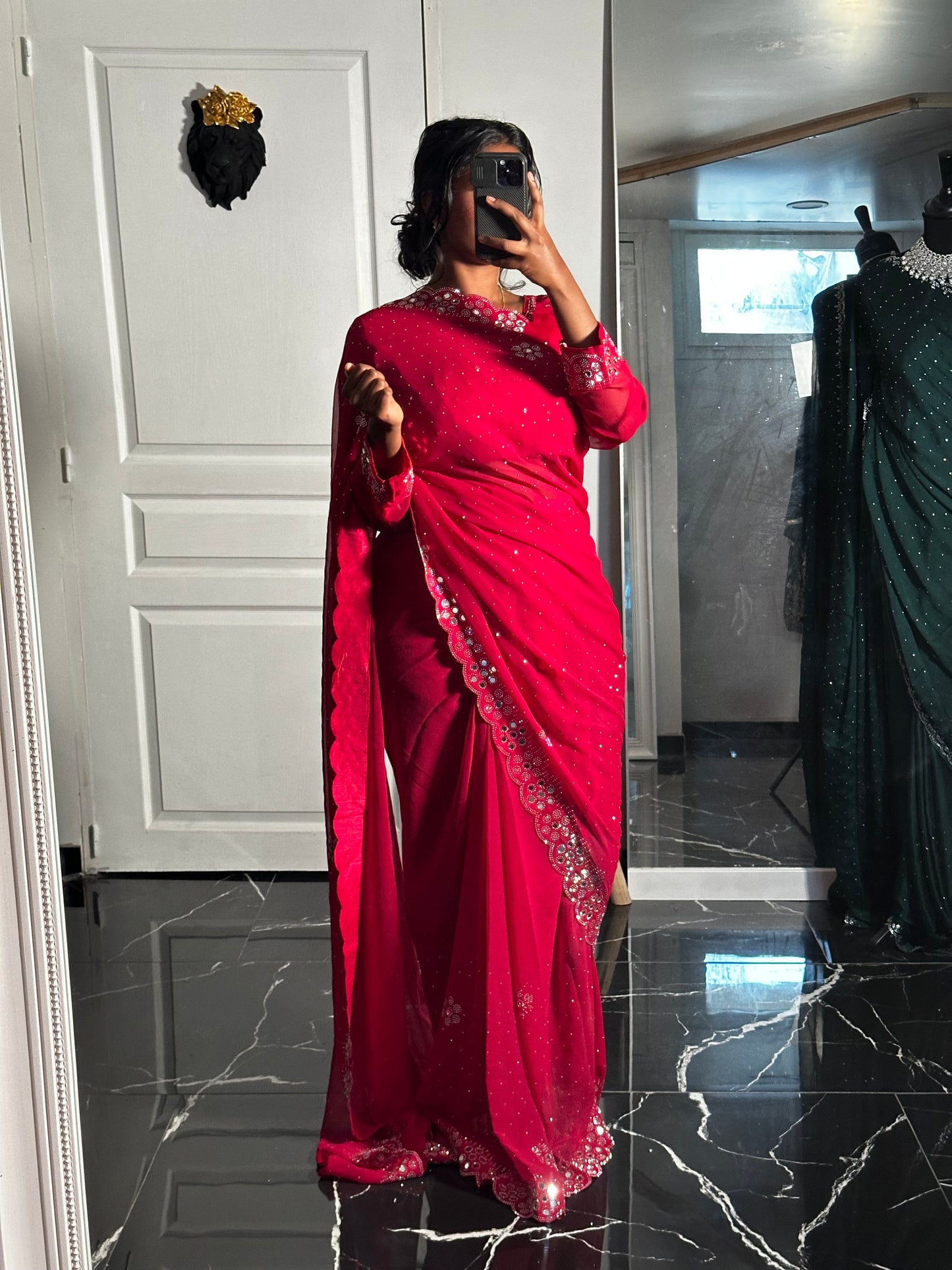 One minute saree georgette fushia