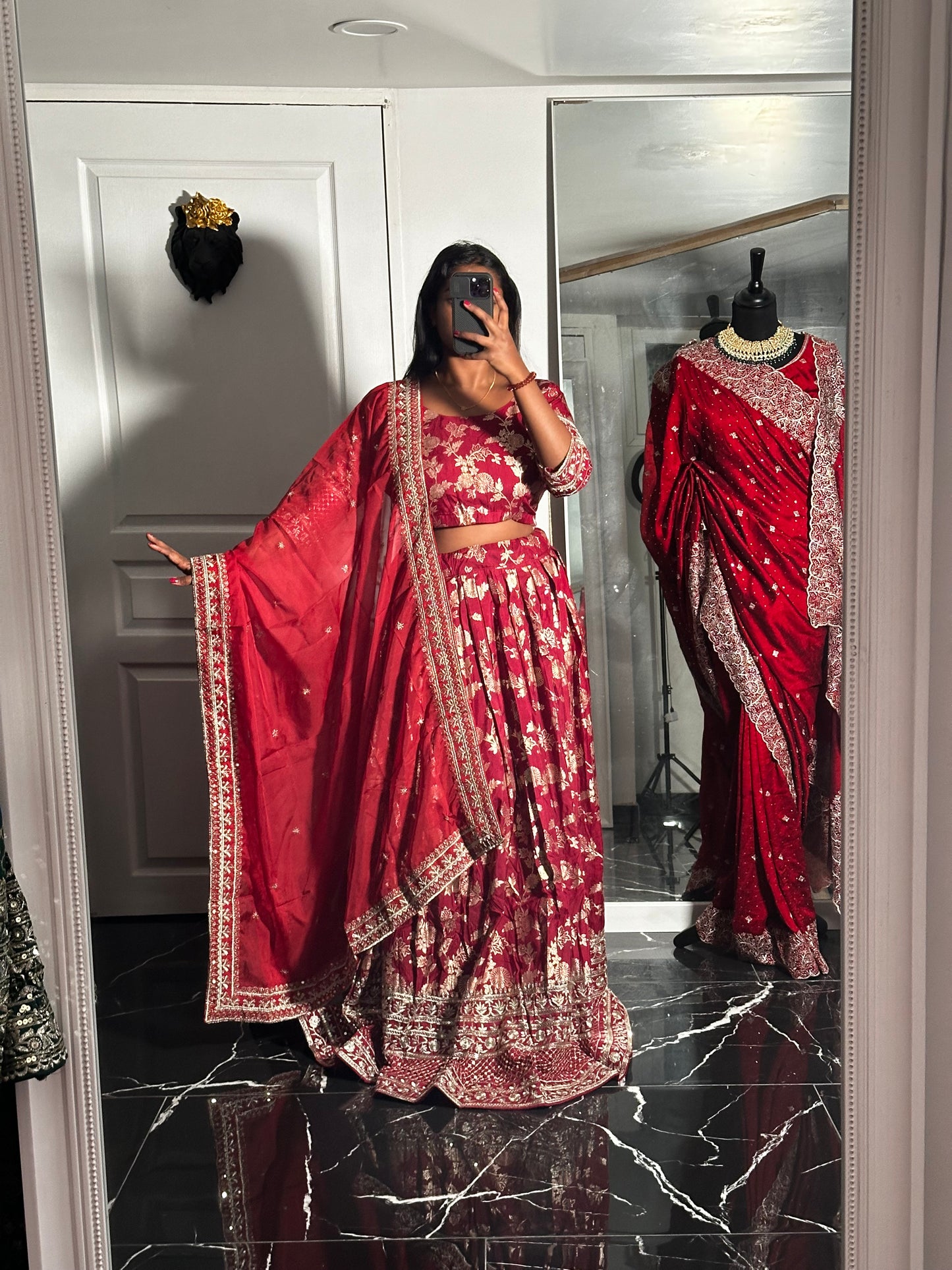 Floral red lehenga