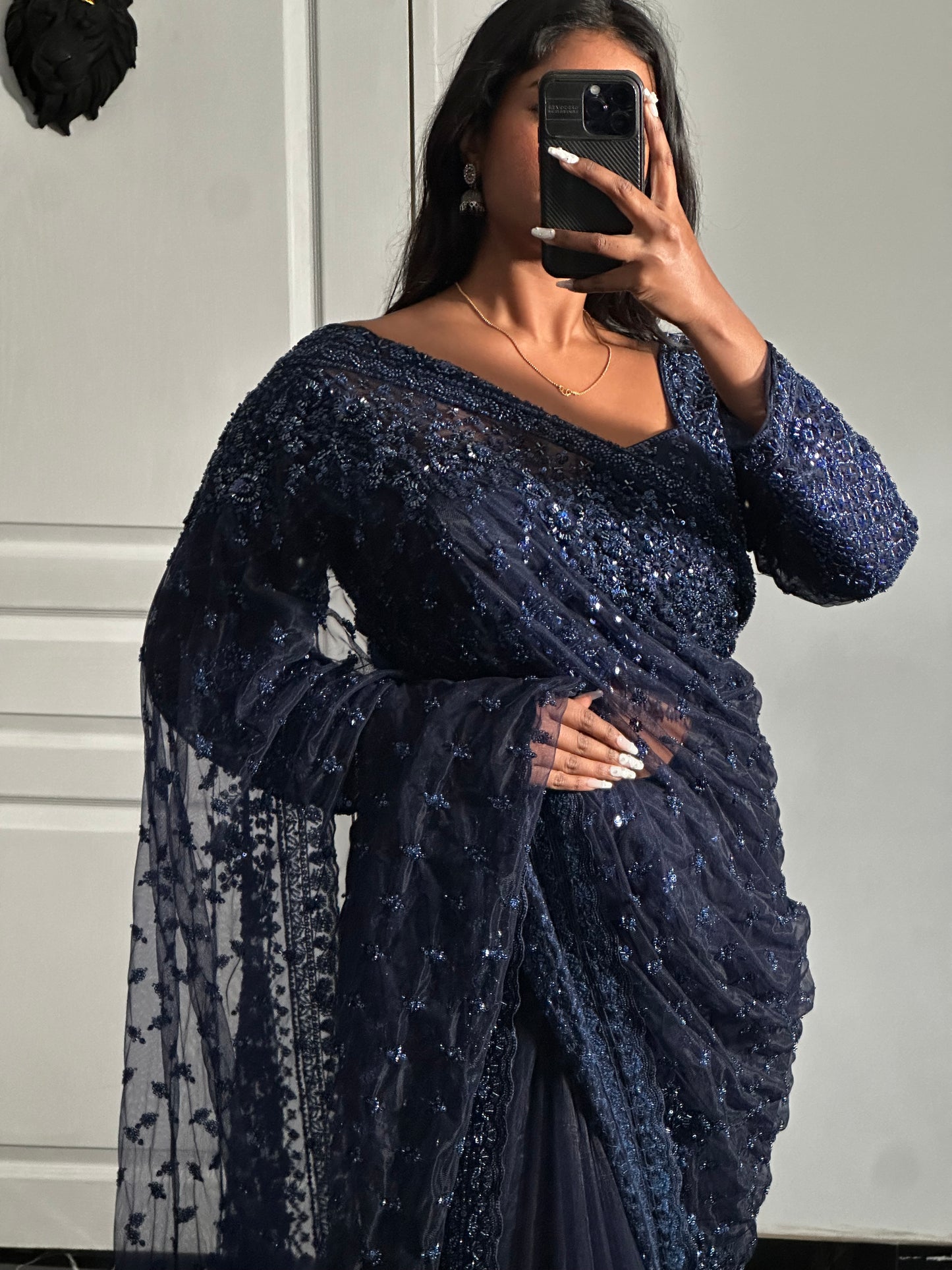 Saree bleu nuit profond
