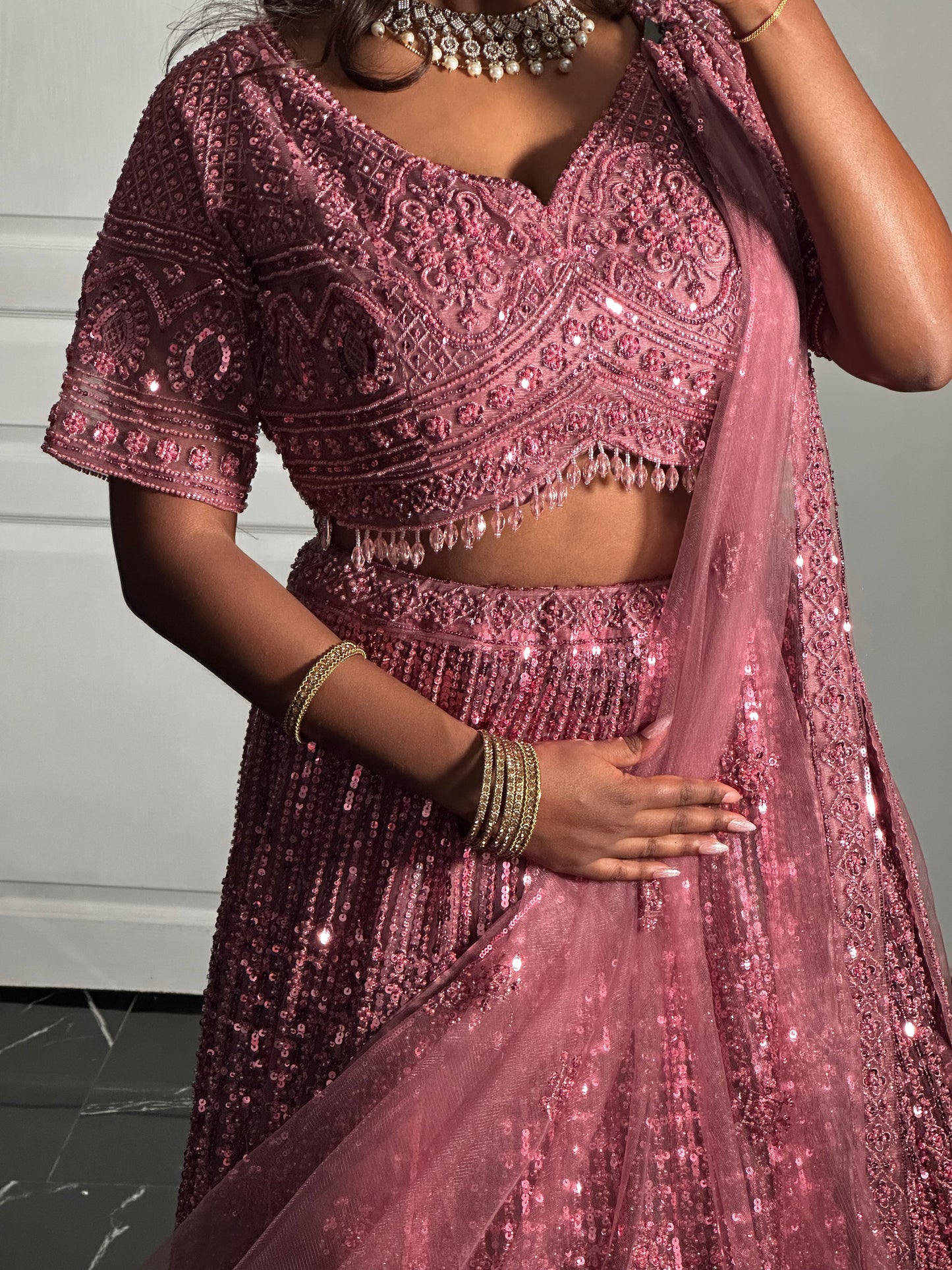Lehenga rose poudré