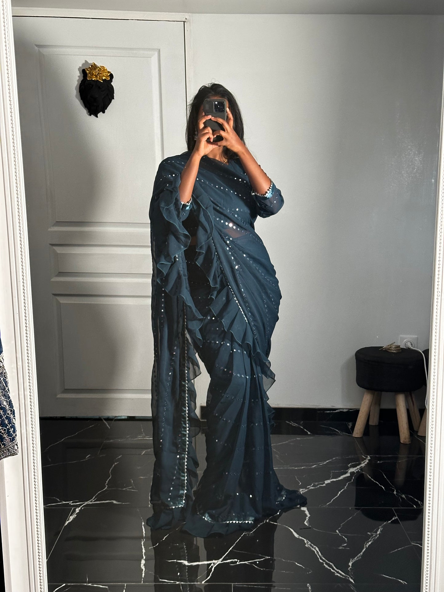One minute Saree a volant bleu