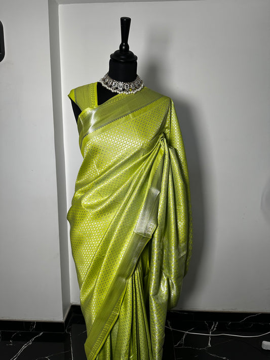 Sari Soft Banarasi Vert citron