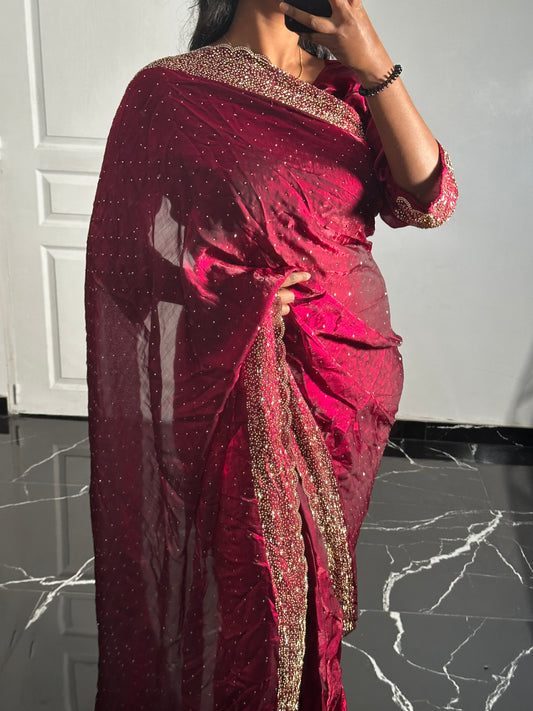 One minute saree rouge bordeaux