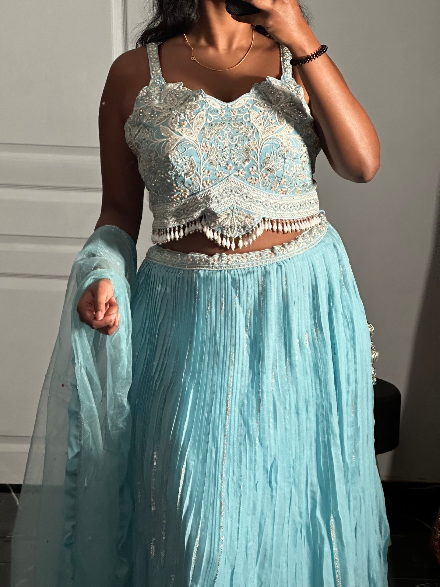 Lehenga bleu pastel