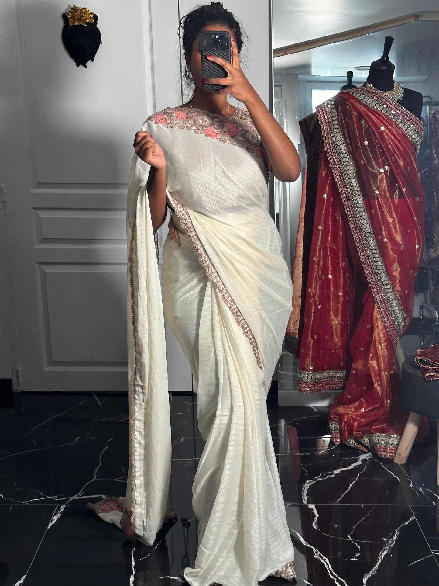 White & brown one minute saree