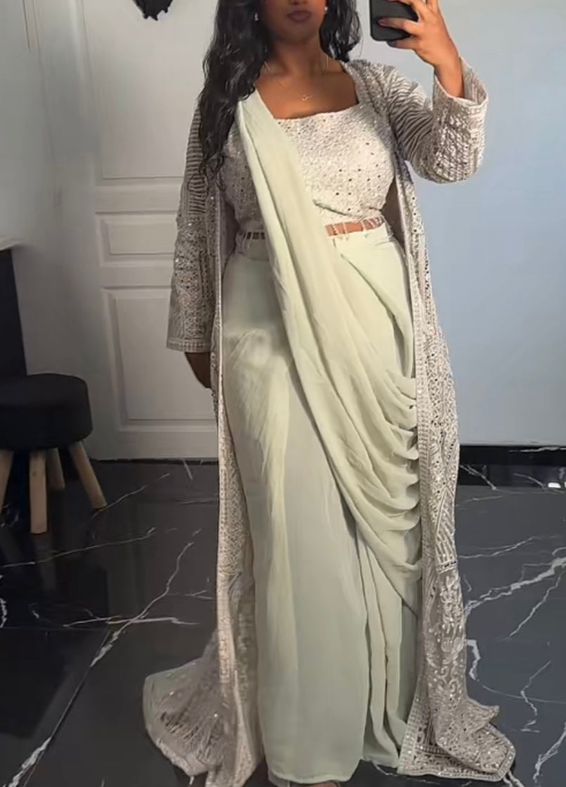 Saree vert pastel + gilet