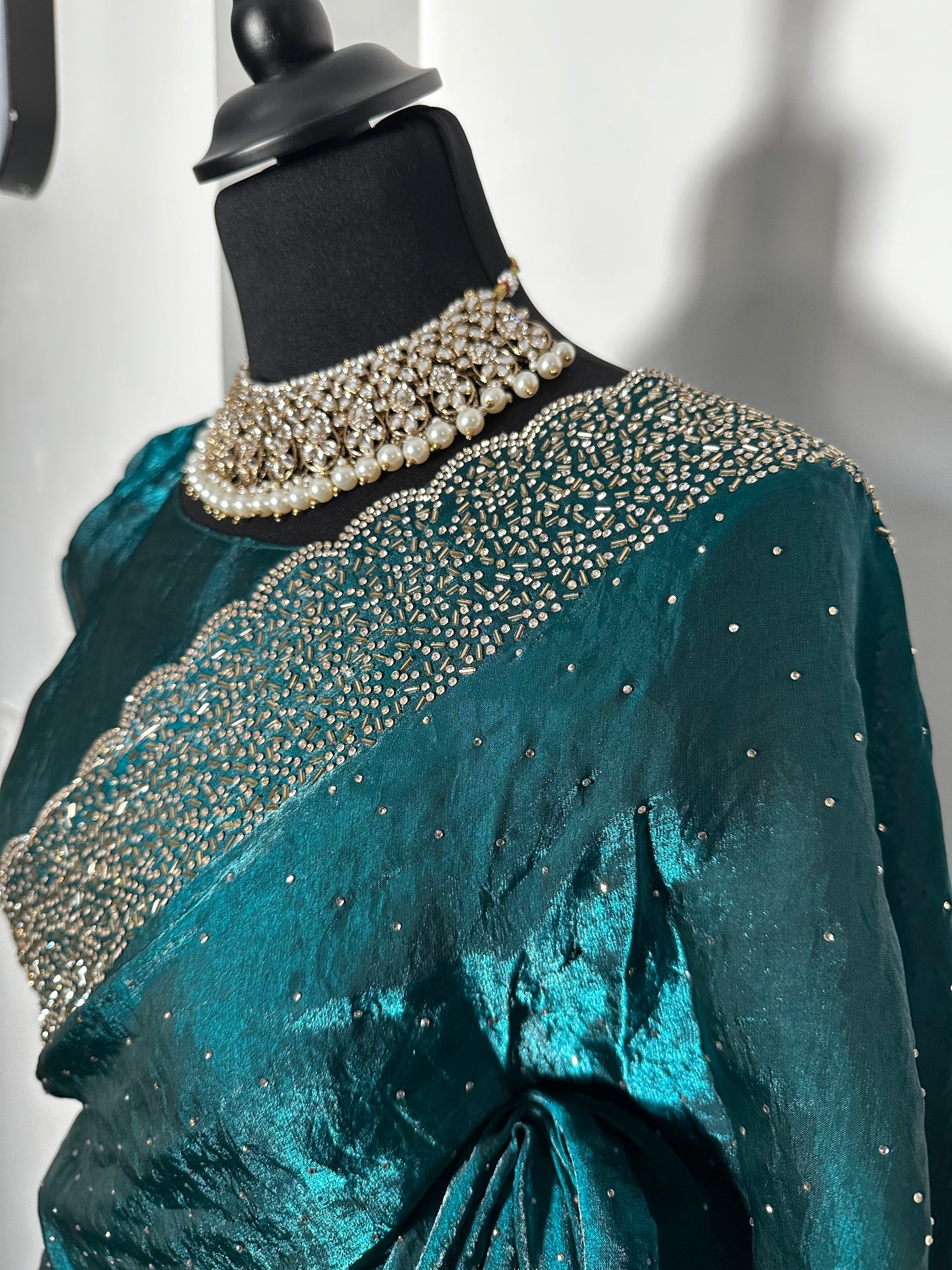 One minute saree bleu à reflets