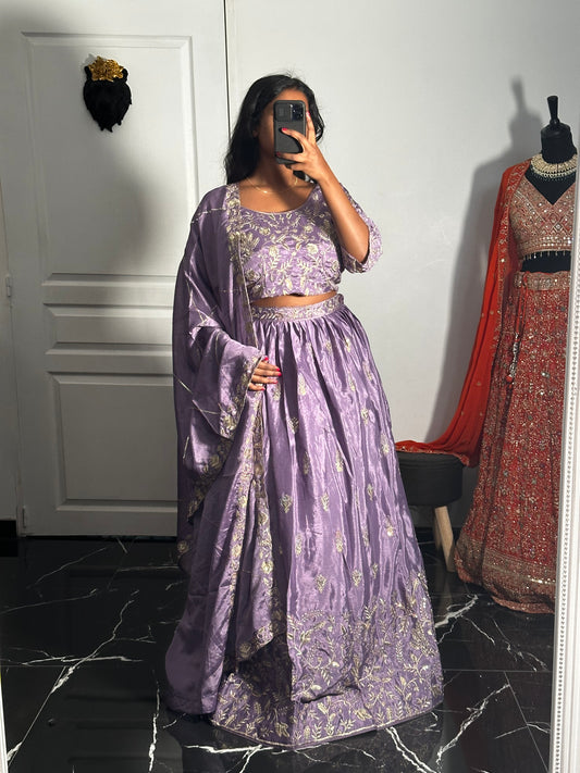 Lehenga Lavande Royal en Soie Chinon