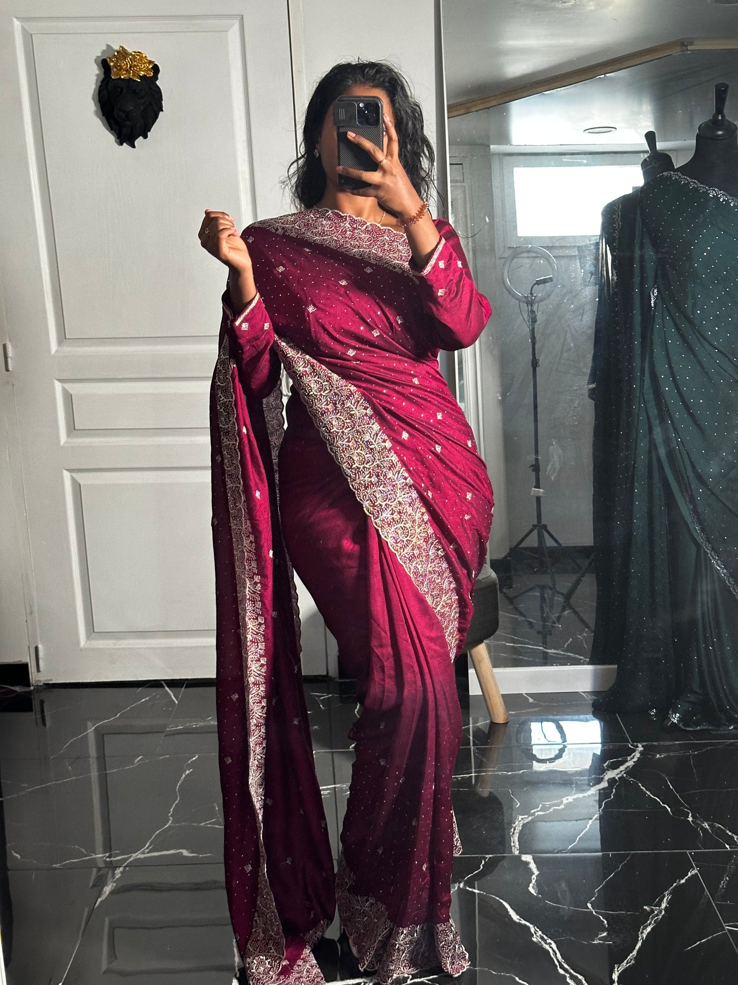 PRETTY prune 1 minute saree