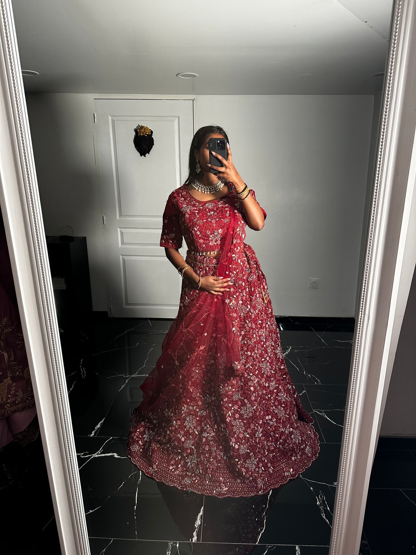 Lehenga rouge bordeaux imperial