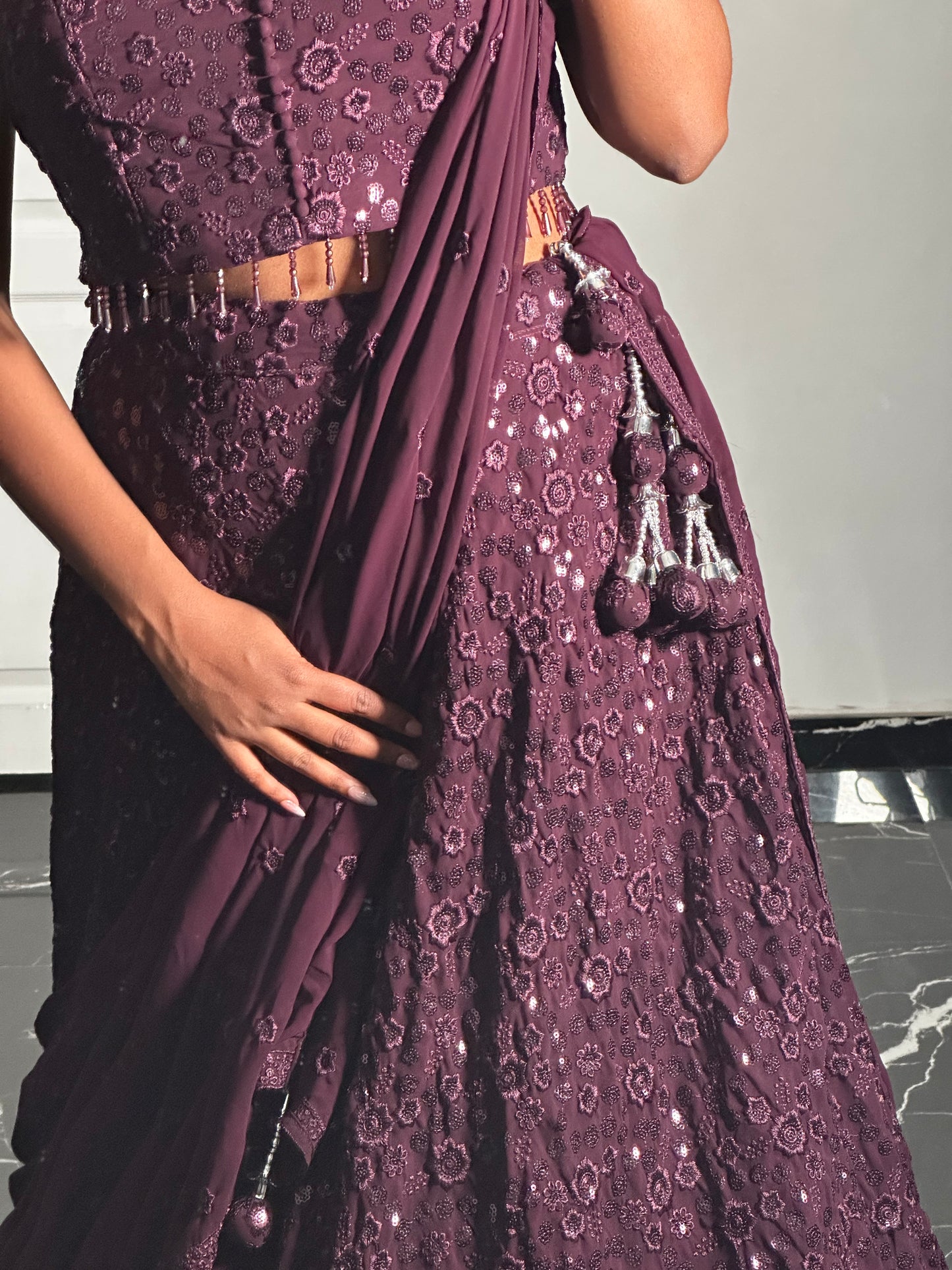 Lehenga prune brodé