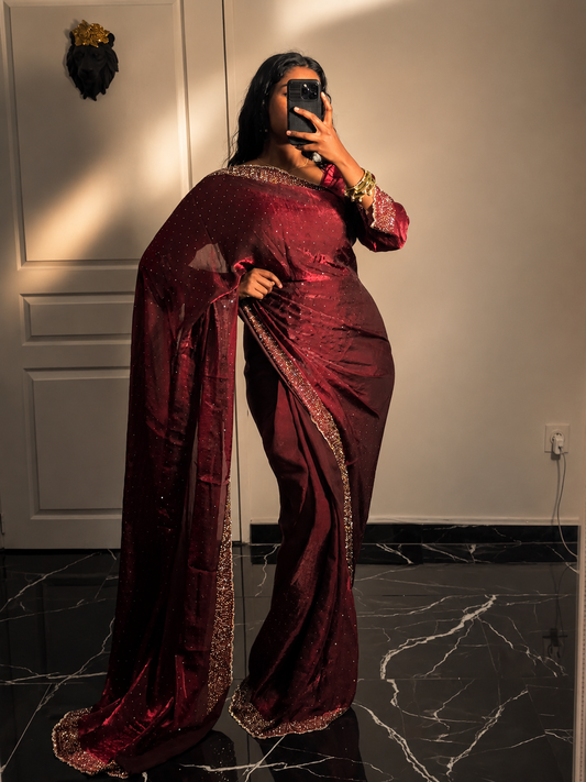 One minute saree rouge à reflet