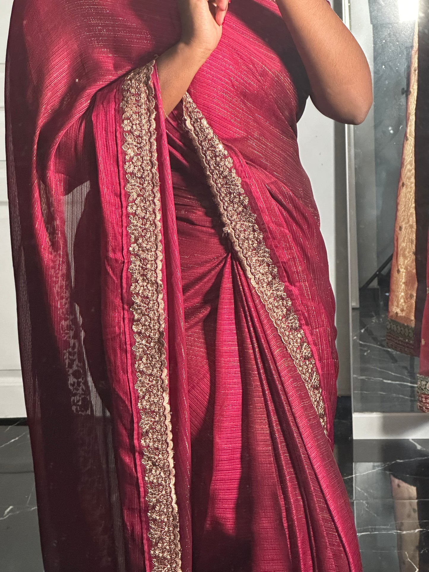 Bordeaux gold one minute saree