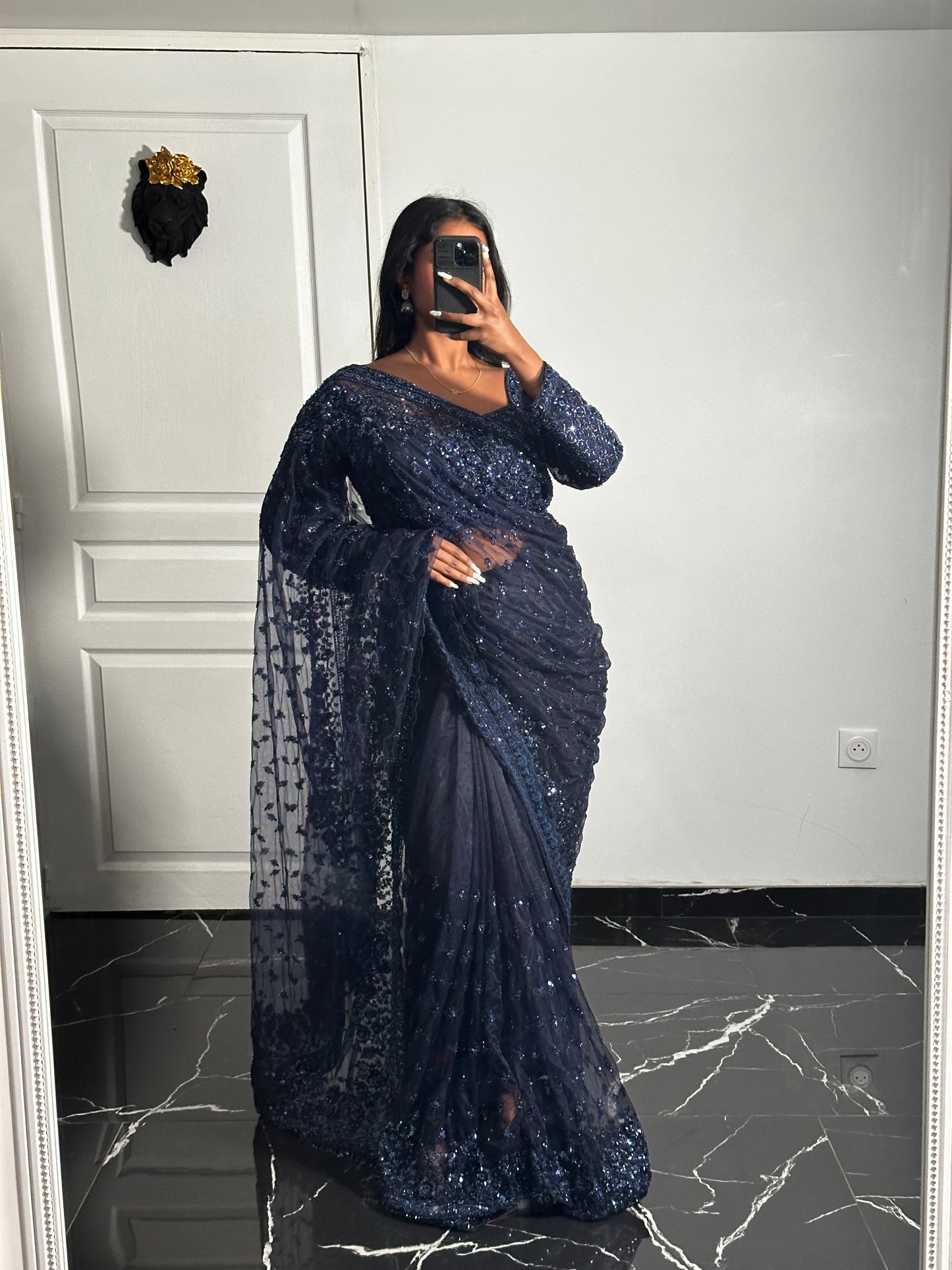 Saree bleu nuit profond