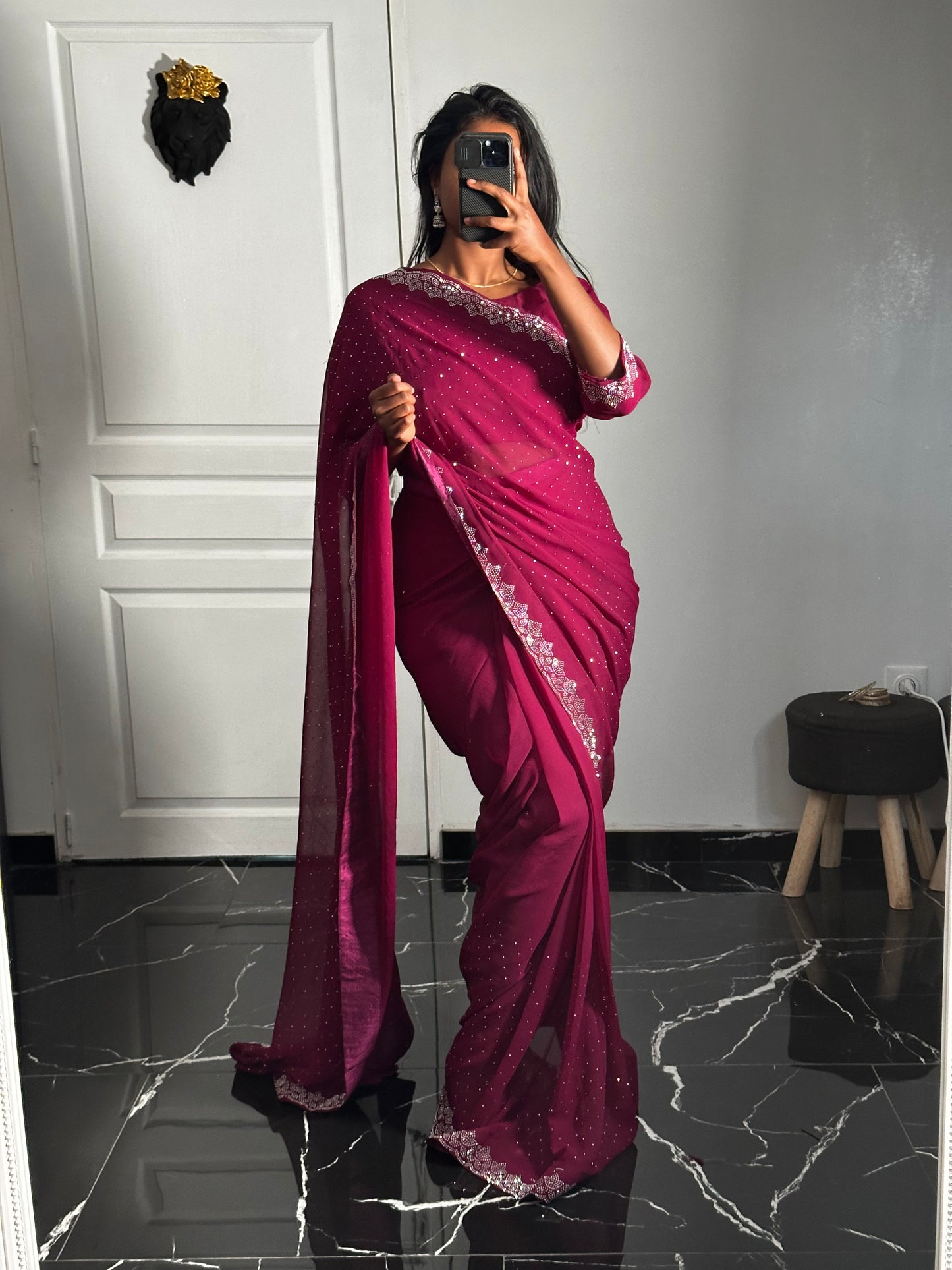 Siya one minute saree magenta