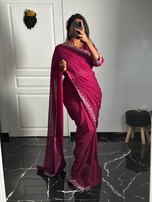 Siya one minute saree magenta