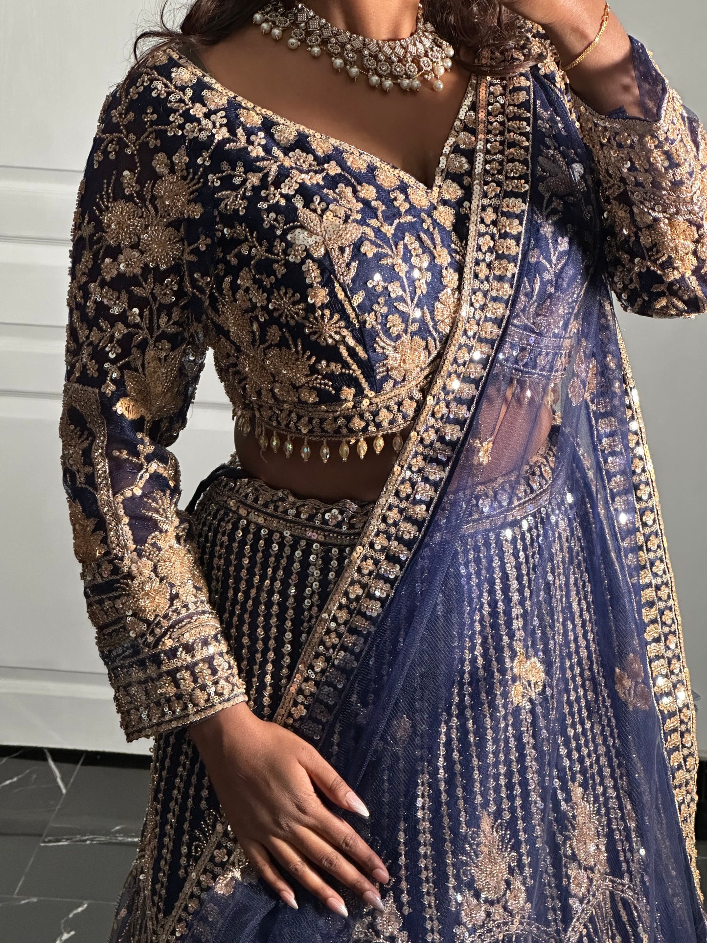 Lehenga Solena bleu marine