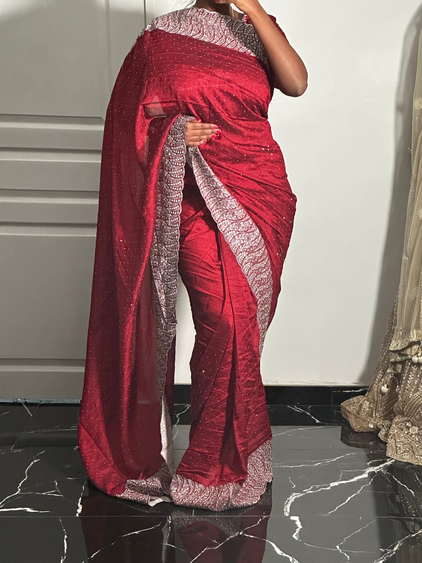 Chana red one minute saree