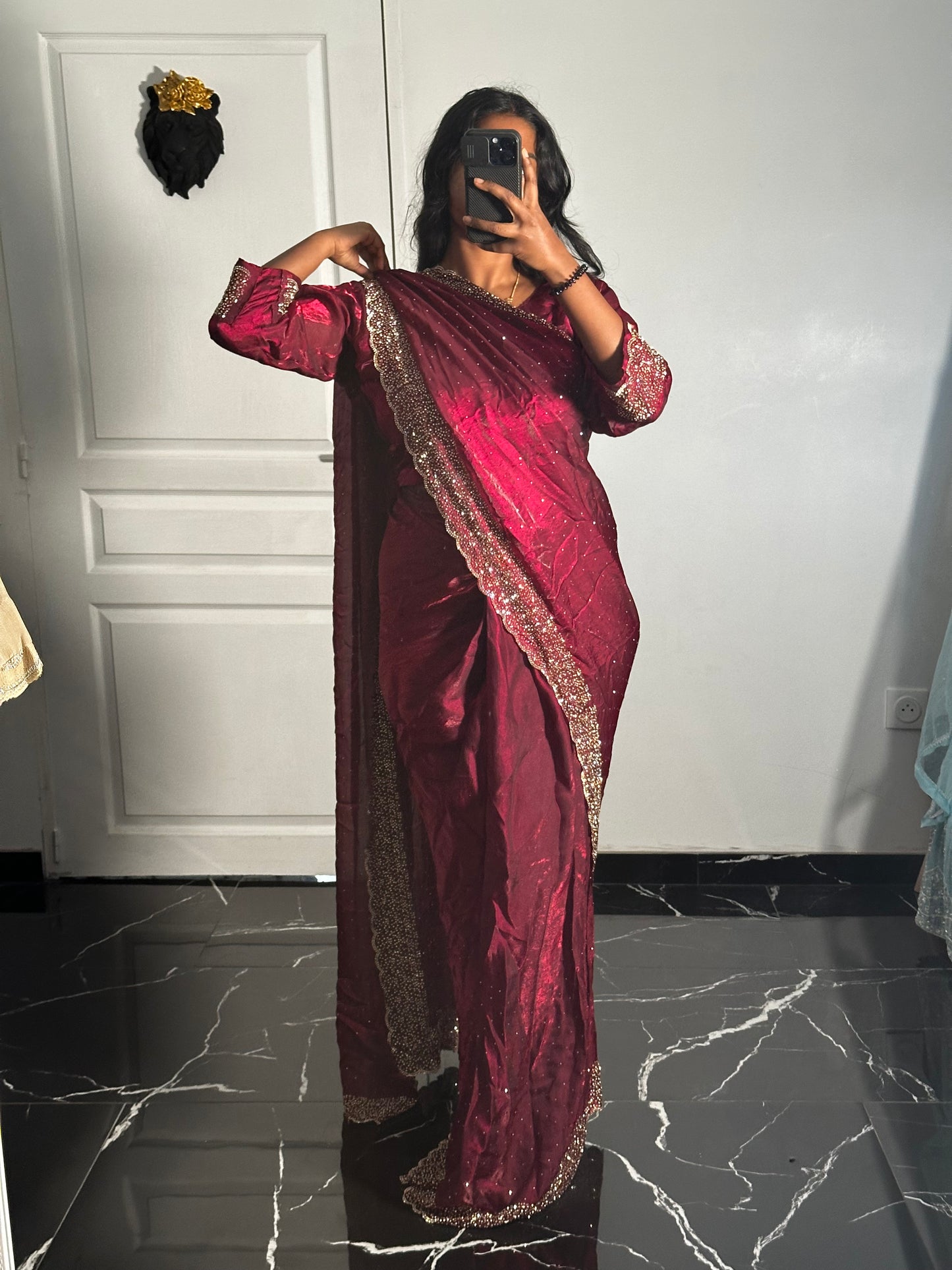 One minute saree rouge bordeaux