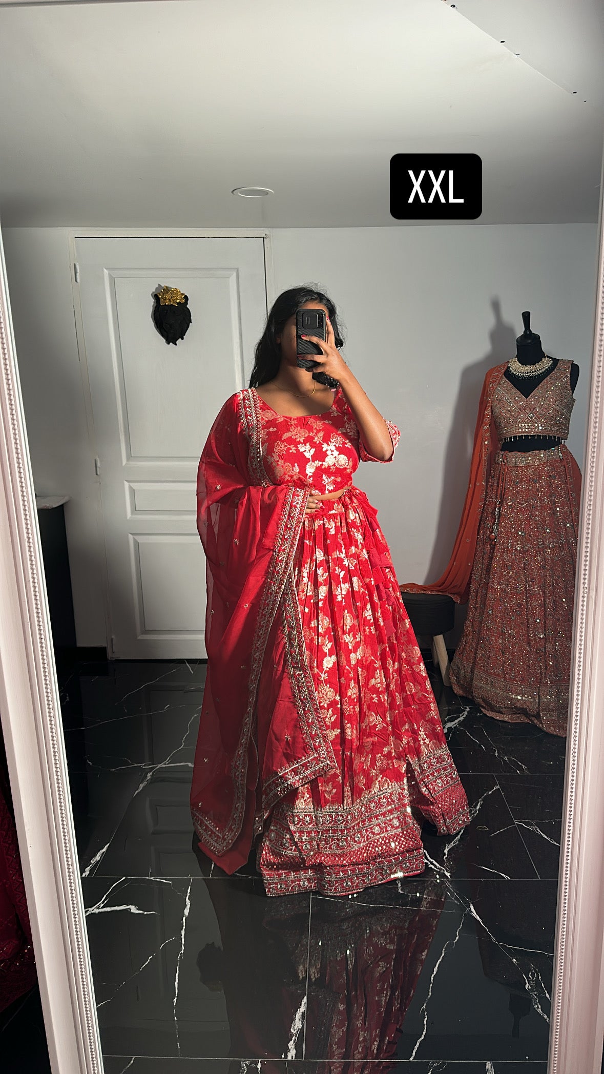 Lehenga en viscose jacquard rouge