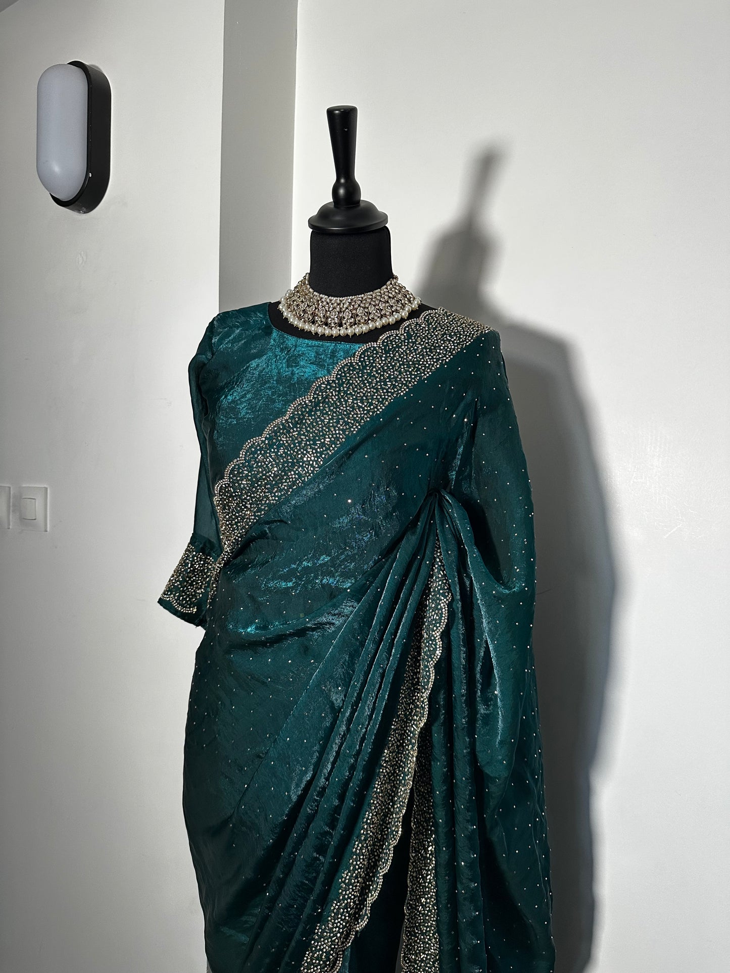 One minute saree bleu à reflets