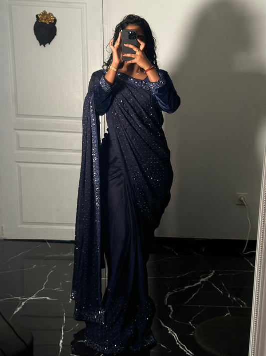 One minute saree Bleu