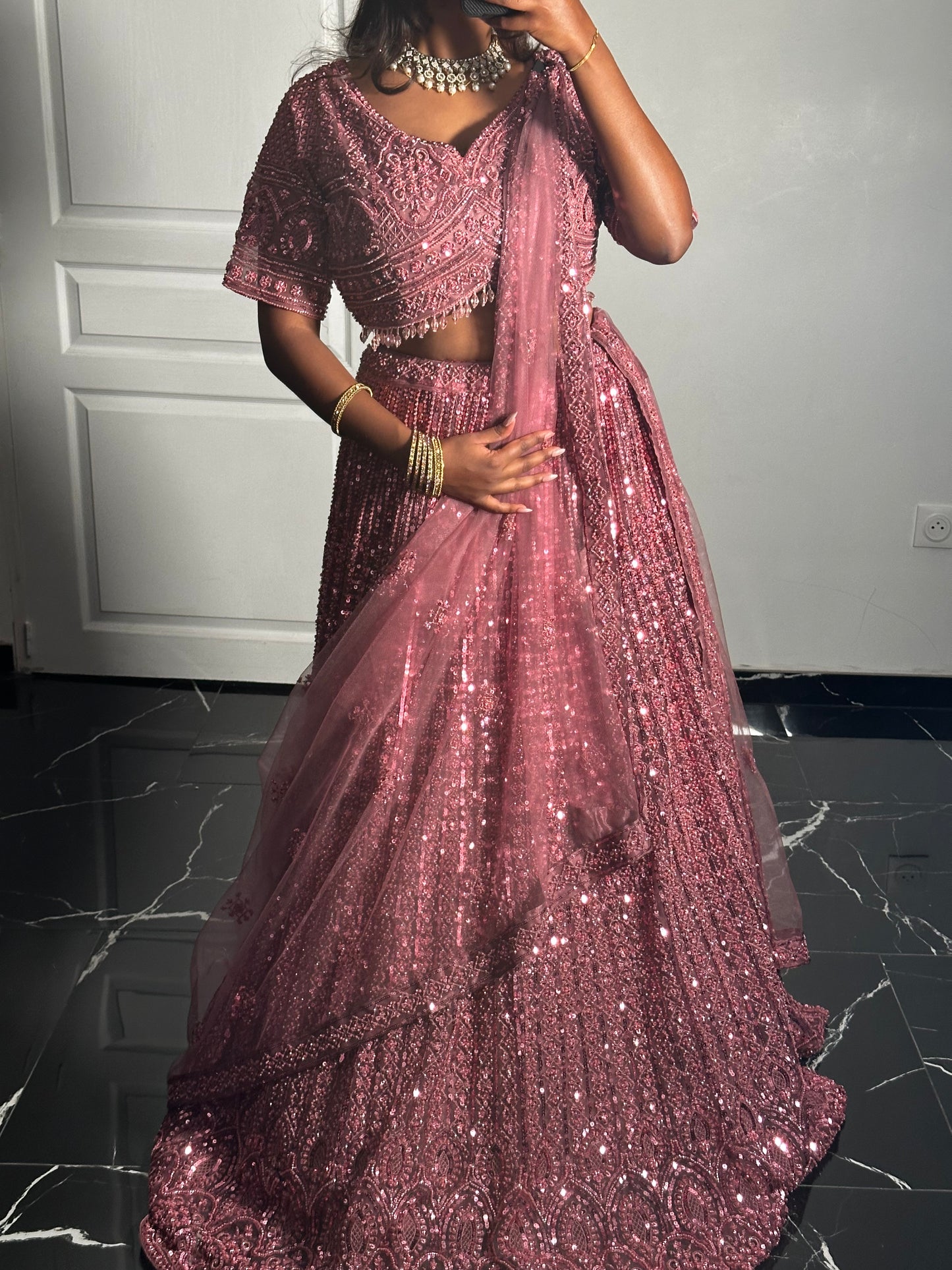 Lehenga rose poudré
