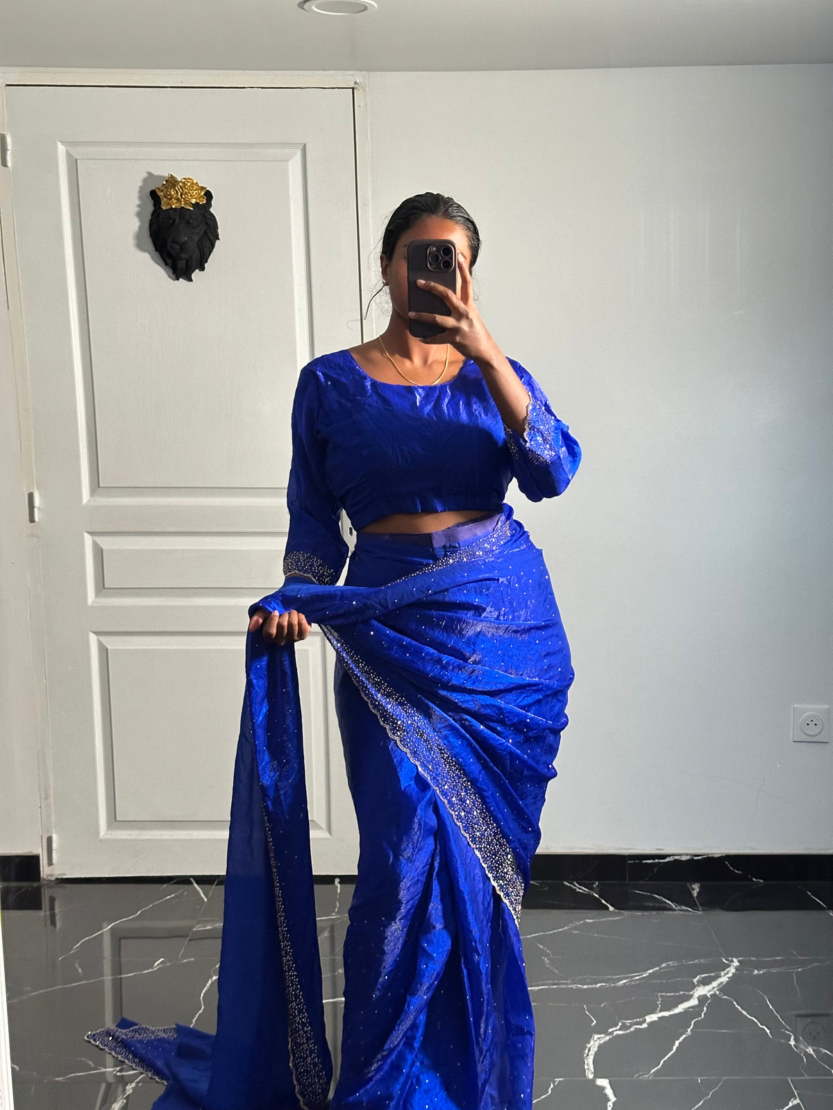One minute saree bleu royal