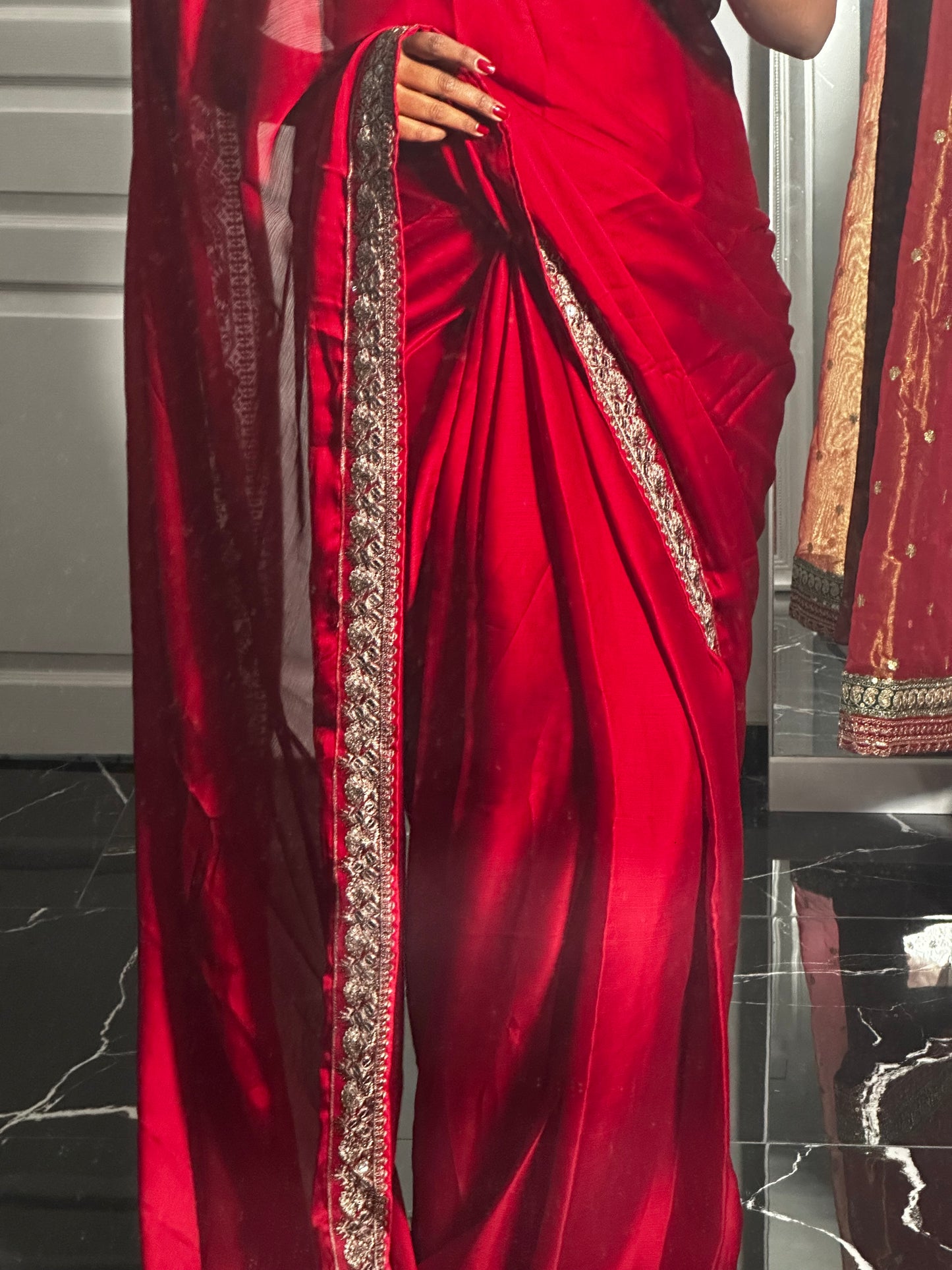 Red & Brown one minute saree