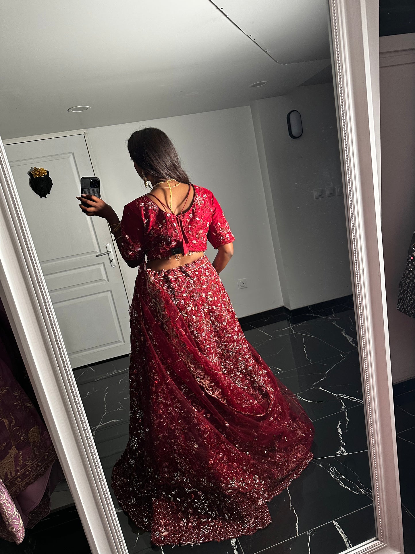 Lehenga rouge bordeaux imperial