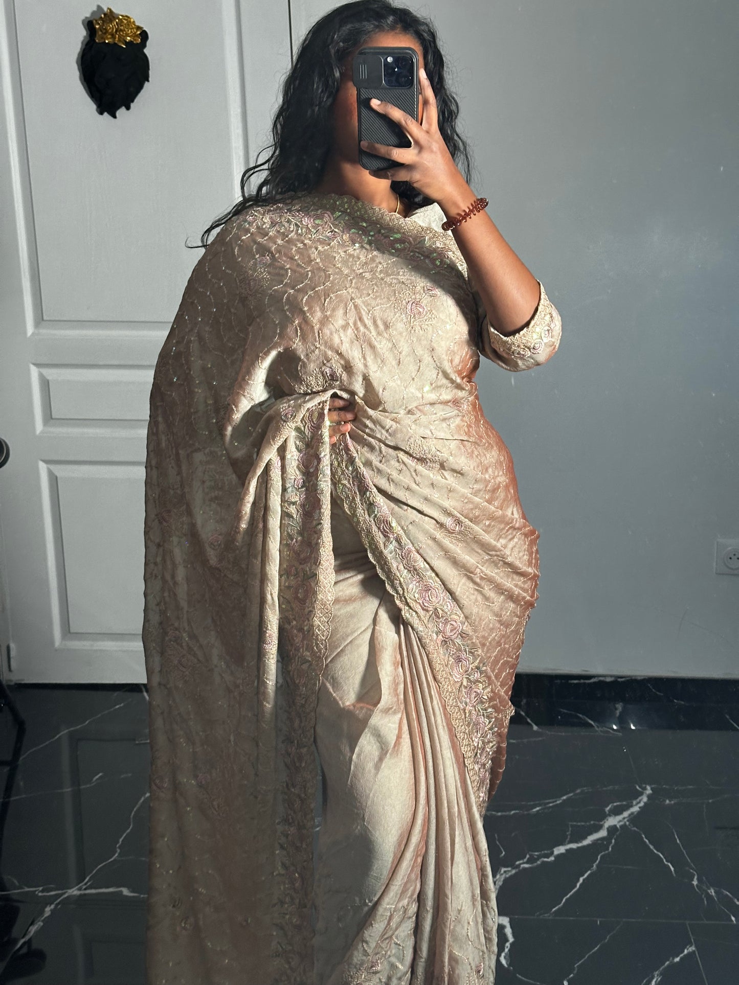One minute saree champagne