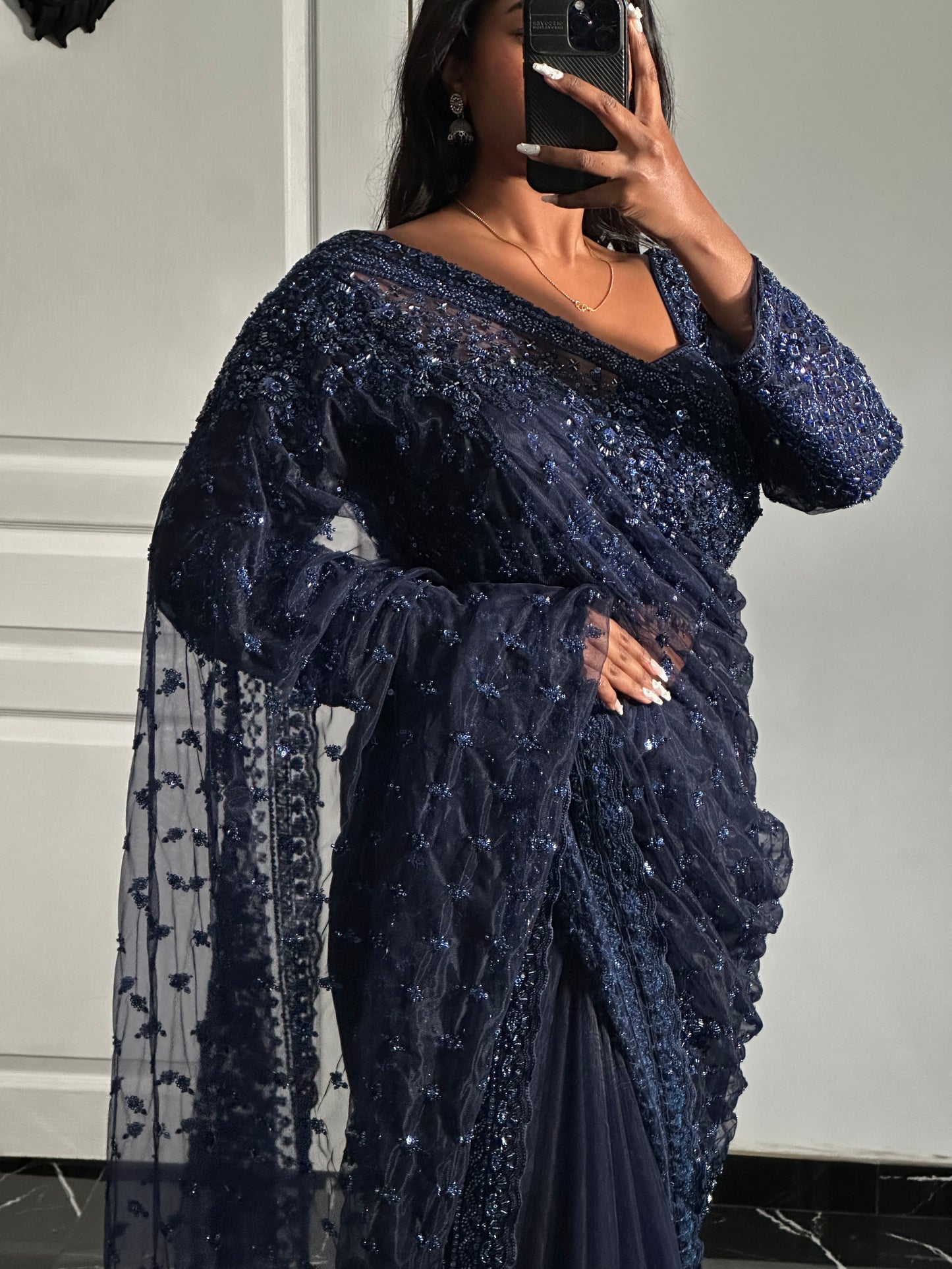 Saree bleu nuit profond