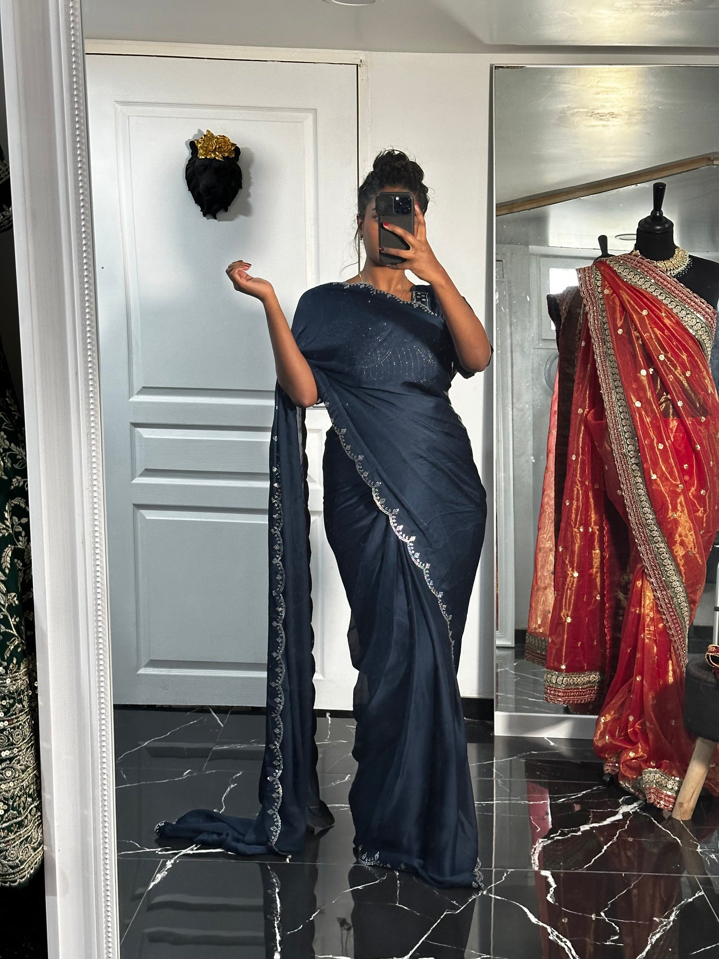 Navy blue one minute saree