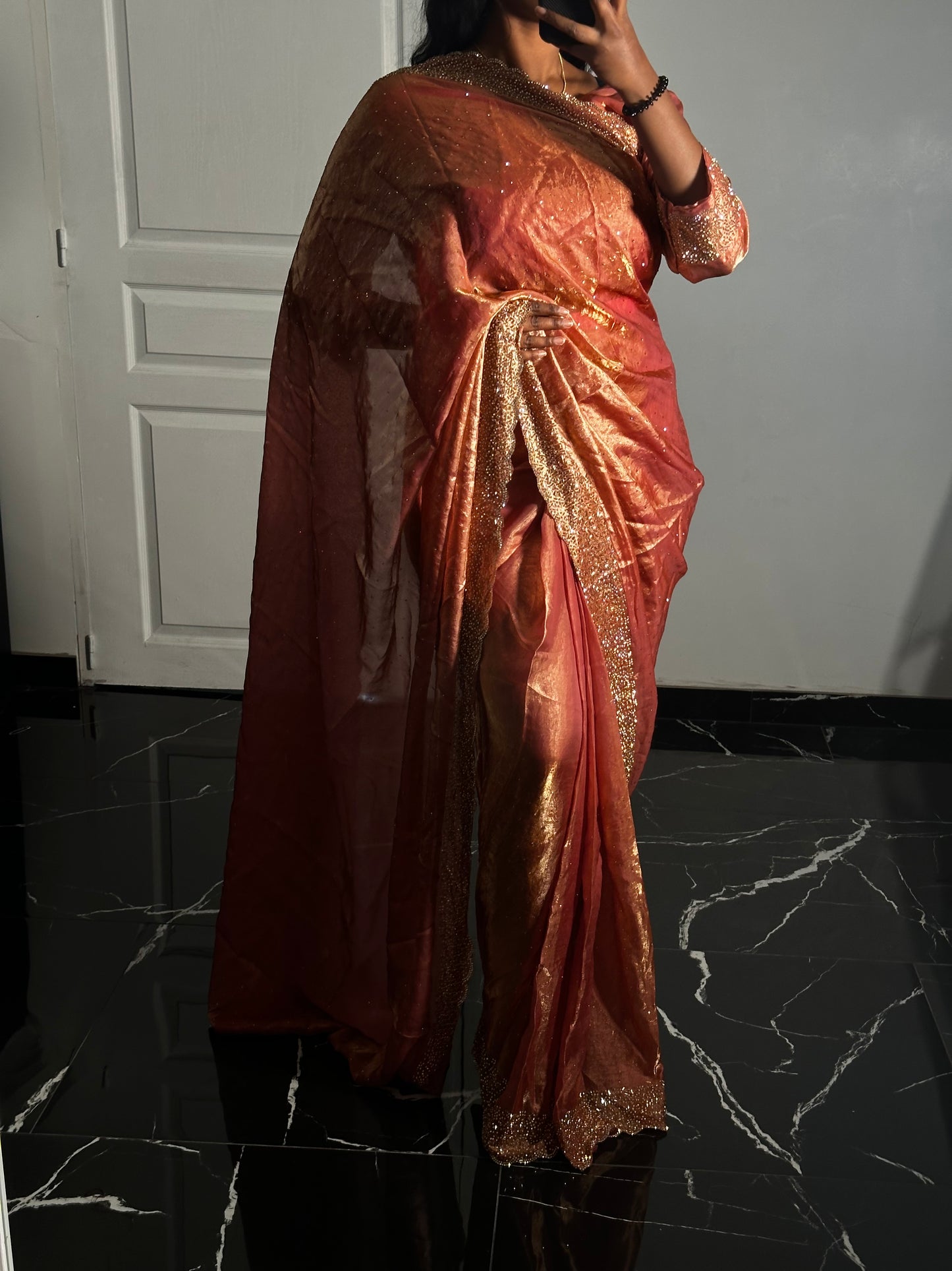 One minute saree saumon à reflets