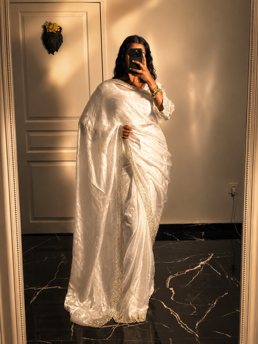 One minute saree blanc à reflet