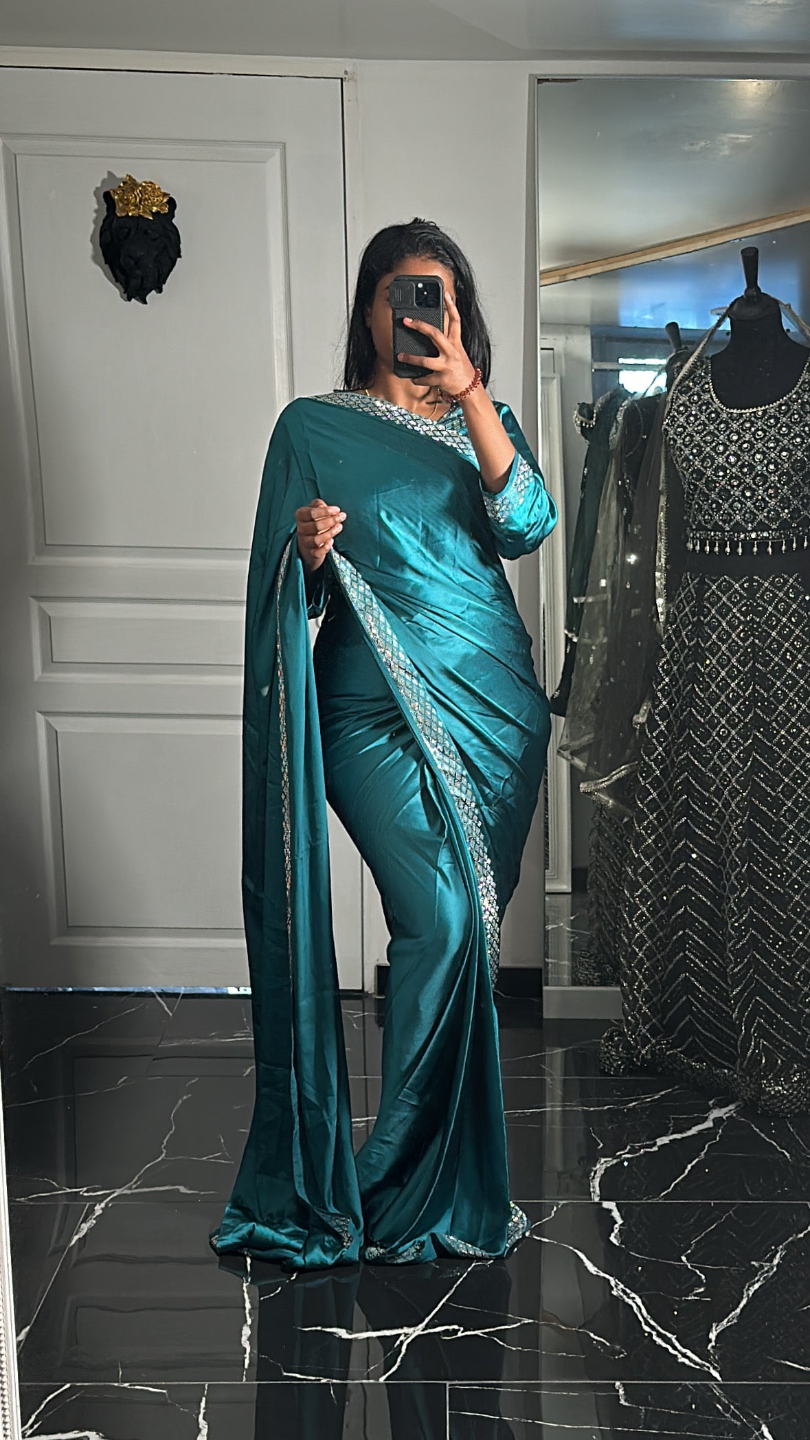 One minute saree bleu canard