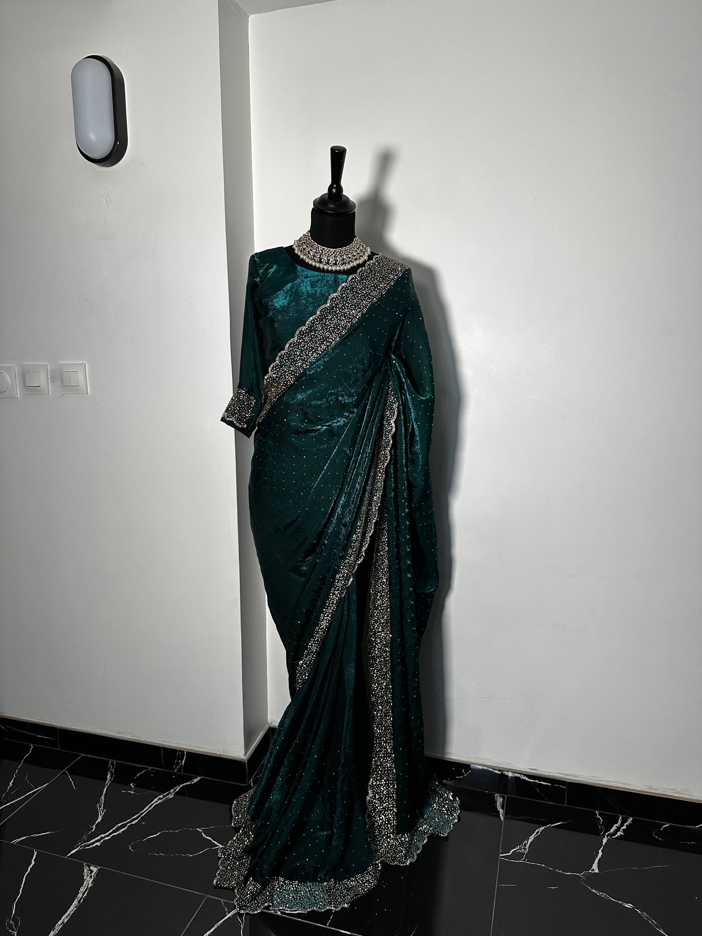 One minute saree bleu à reflets