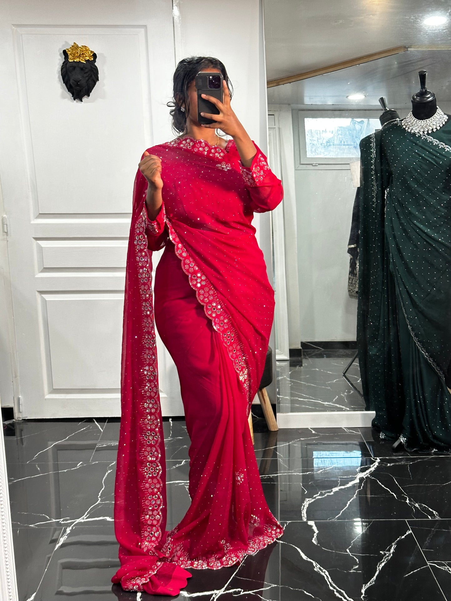 One minute saree georgette fushia