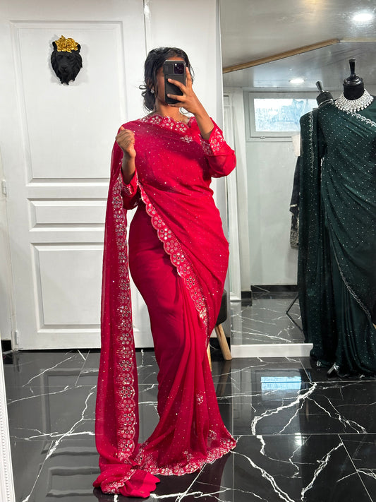 One minute saree georgette fushia