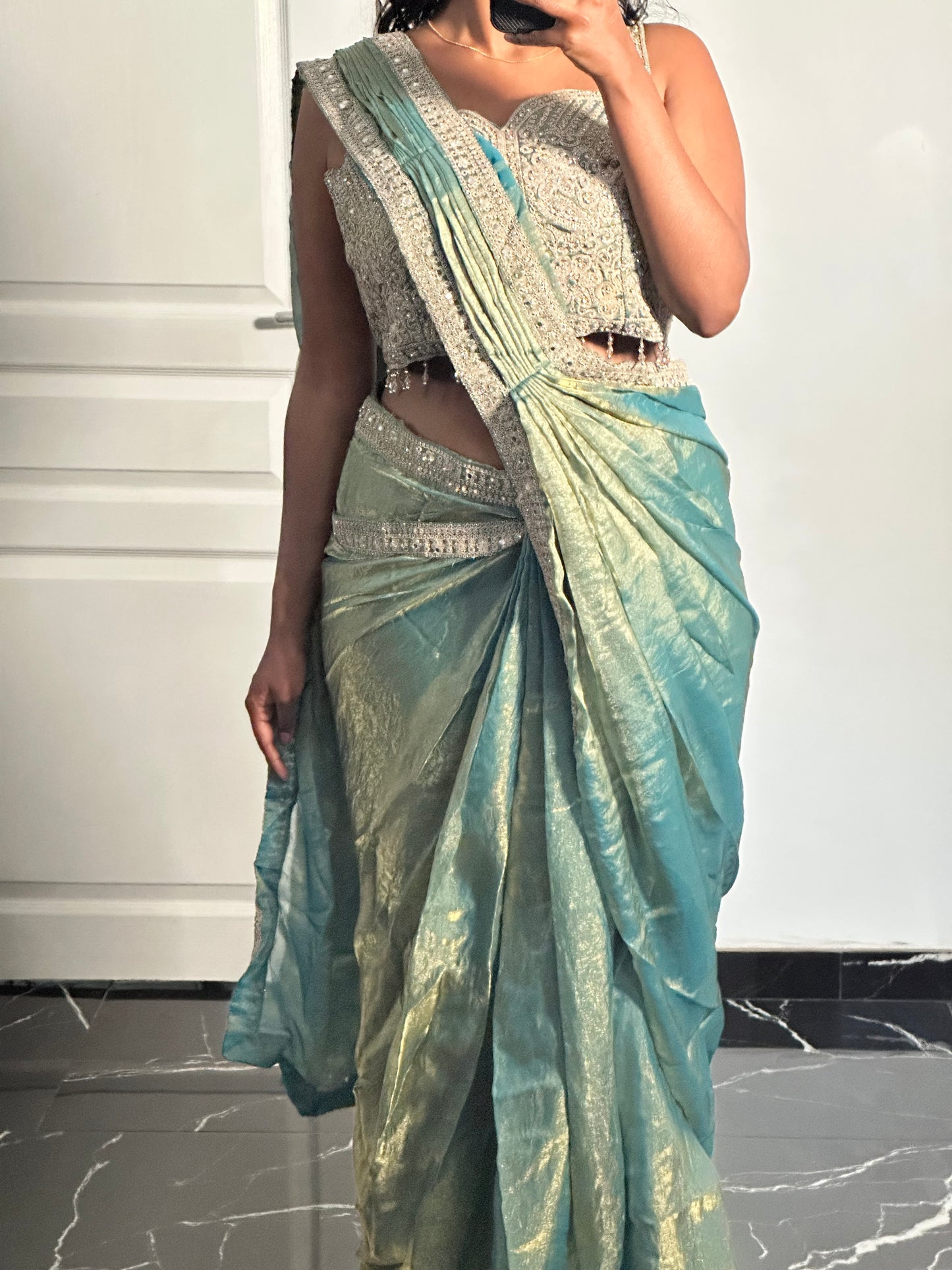 Saree ready made vert/bleu