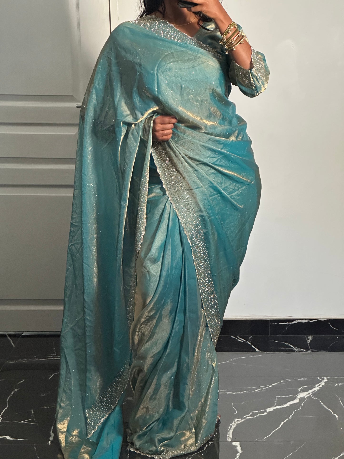 One minute saree bleu clair à reflet
