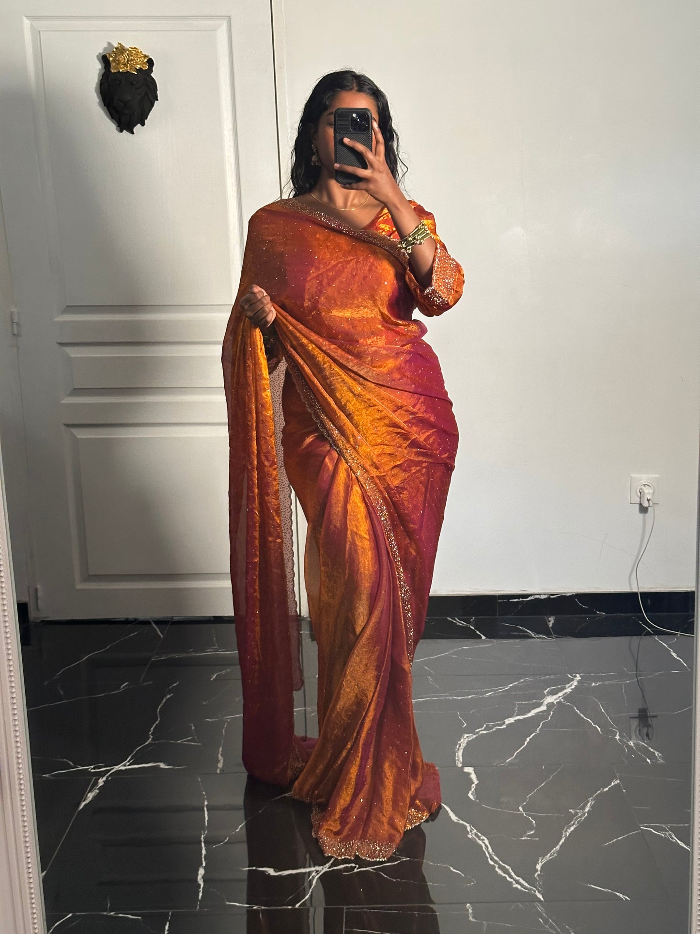 One minute saree orange reflet violet