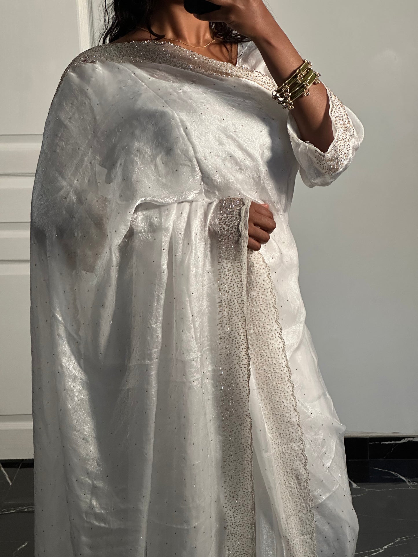 One minute saree blanc à reflet