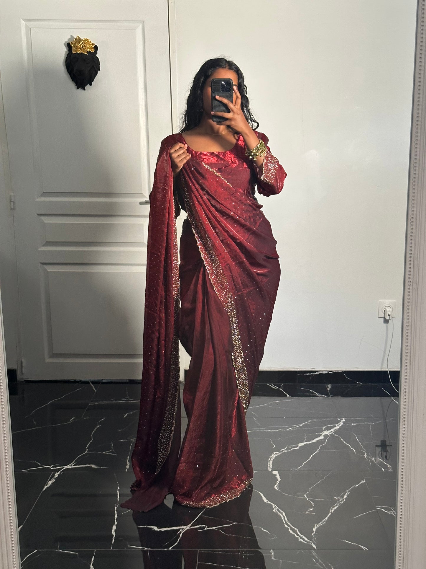 One minute saree rouge à reflet