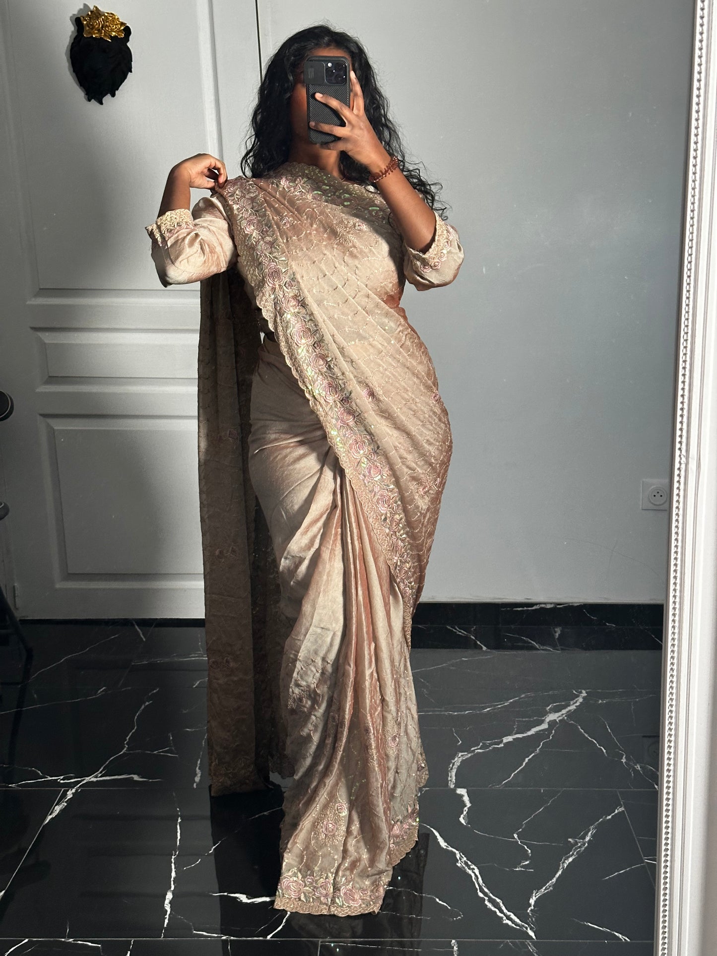 One minute saree champagne