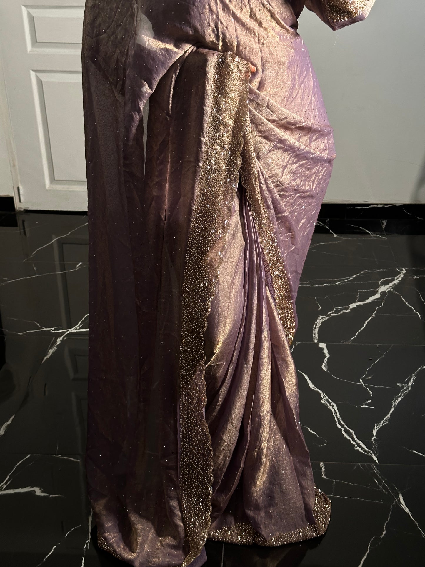 One minute saree Lilas à reflets